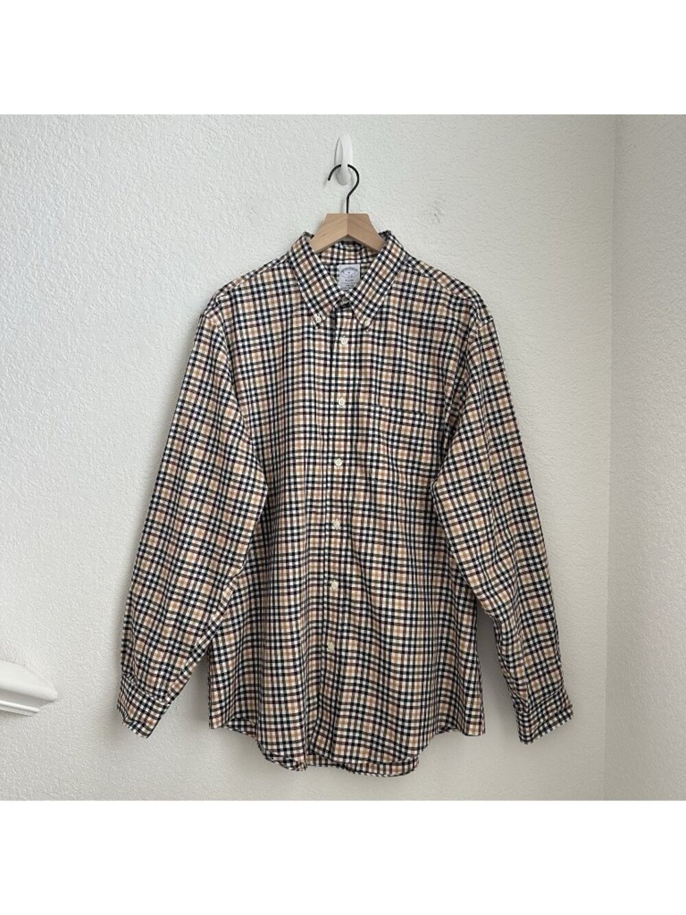 Brooks Brothers Button Down Shirt Mens XL Brown Check Regent Fit Non-Iron